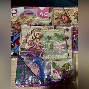 Pink and purple Junk journal scrapbook mystery scrap cut supplies ephemera beads